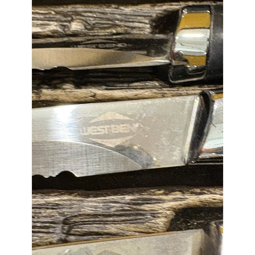 Vintage West Bend Steak Knives Set of 6 Hand Crafted USA Serrated Blades Boxed